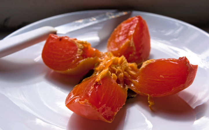 The sweet inside of a persimmon; soft enough to be scooped out with a spoon!